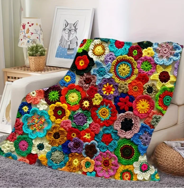 1pc Bohemian Floral Style All-Season Soft And Comfortable Fleece Blanket Nap Blanket Small Coverlet Shawl Blankets