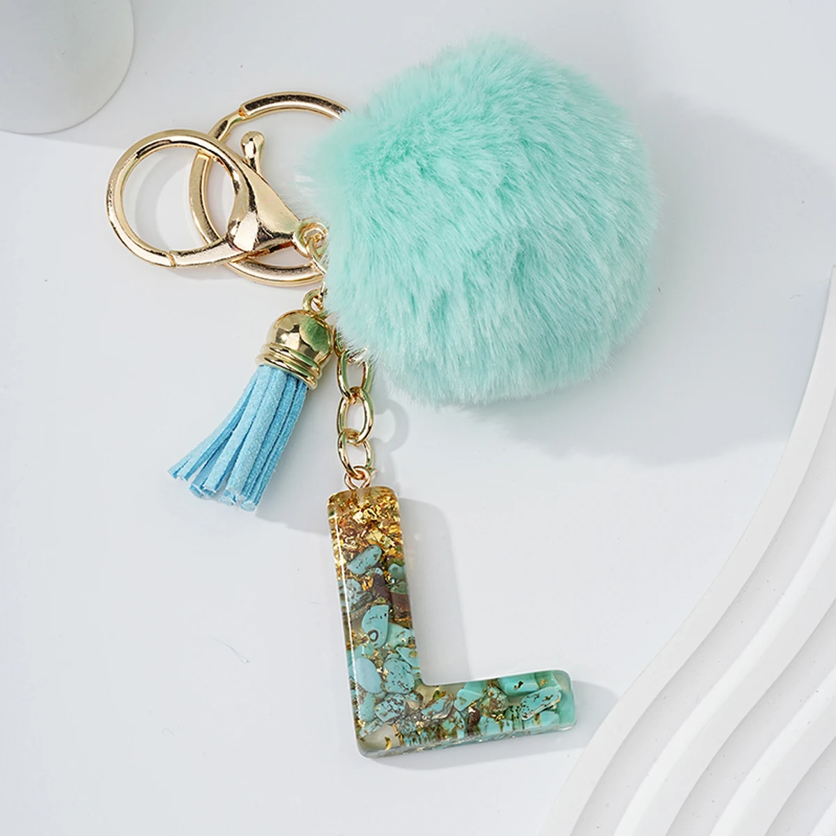 1pcs green turquoise gold foil letter L key chain key chain