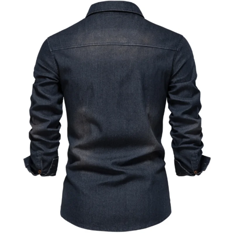 Long Sleeve Denim Shirt For Men Non Ironing Casual Solid Cotton Top With Pockets Men Jacket Clothing Oversize EUR Size S-5XL