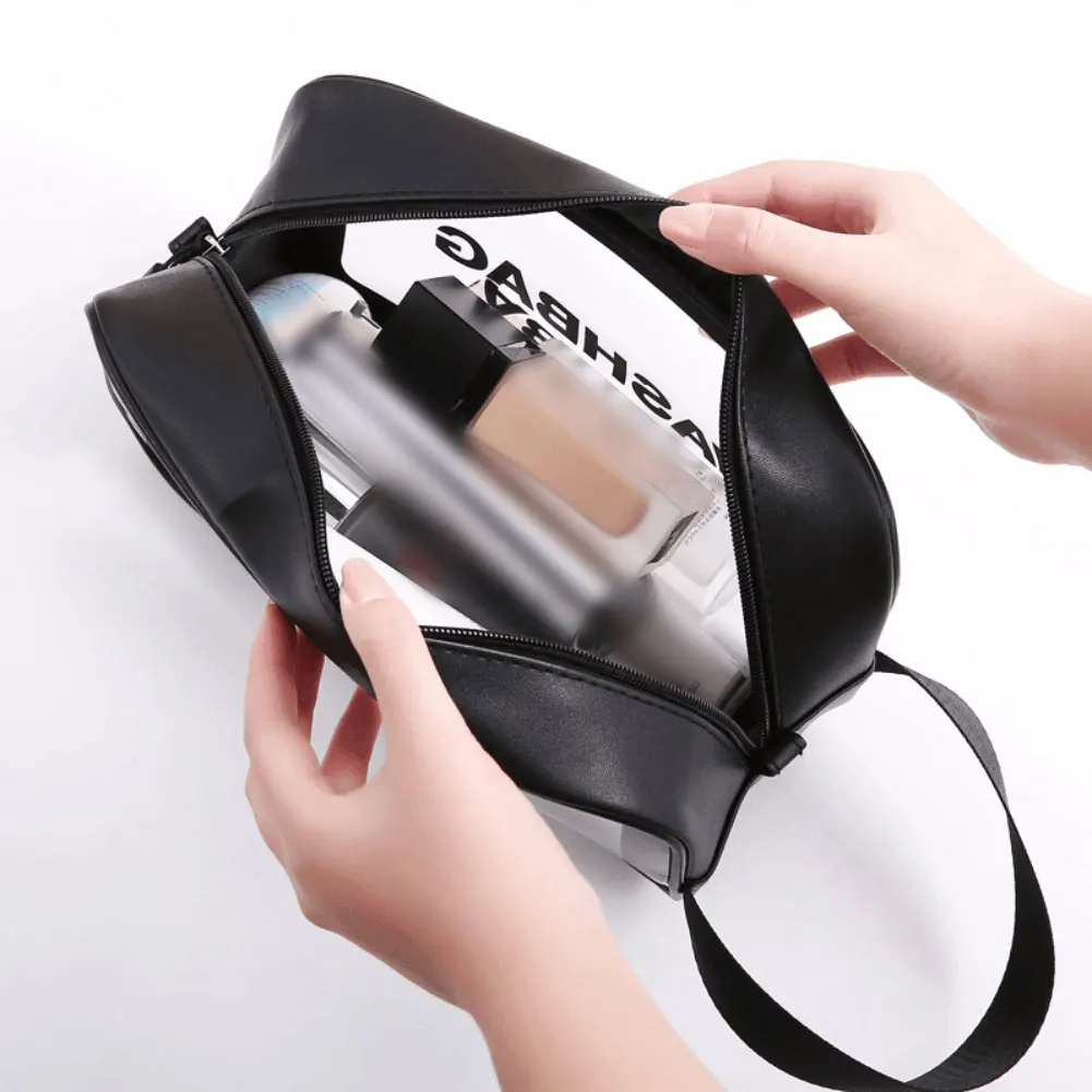 Waterproof PU Portable Toiletries Bag Large Capacity Matte Transparent Storage Organizer for Travel and Personal Care