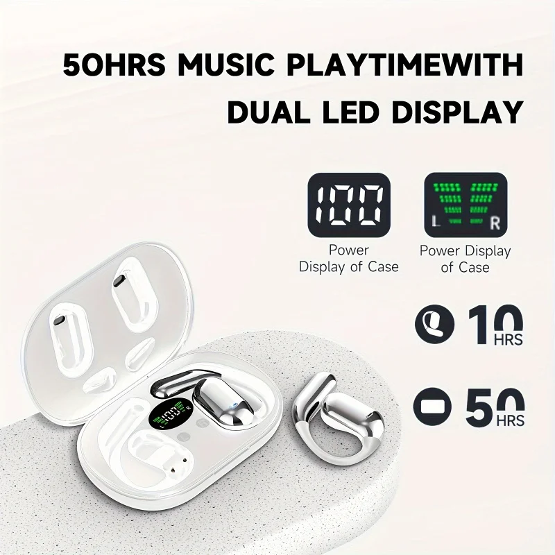 Open-back Earbuds，BeltLEDDisplay Screen，60Hourly Playback，Premium Sound Quality True Wireless Open-Ear Earbuds，Suitable