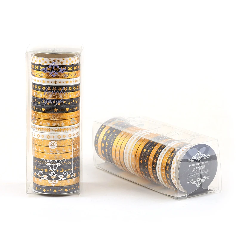 20Rolls Gold Foil Washi Tape Set Scrapbooking Washitape Stationery Slim Decorative Adhesive Tape Journal Supplies Masking Tapes