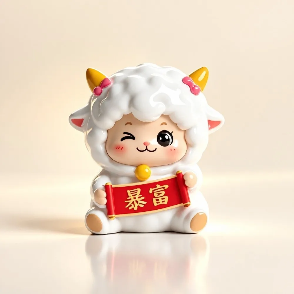 Resin Year of The Goat Ornament Lucky Theme Cartoon Zodiac Figurines Cute Design Adorable Style Mascot Ornament Desktop Ornament