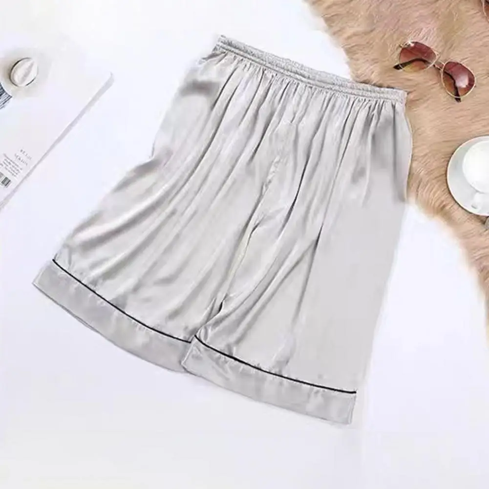 

Men Ice Silk Sleeping Shorts Men's Ice Silk Sleeping Shorts Comfortable Summer Loungewear with Elastic Waistband Loose Fit Solid