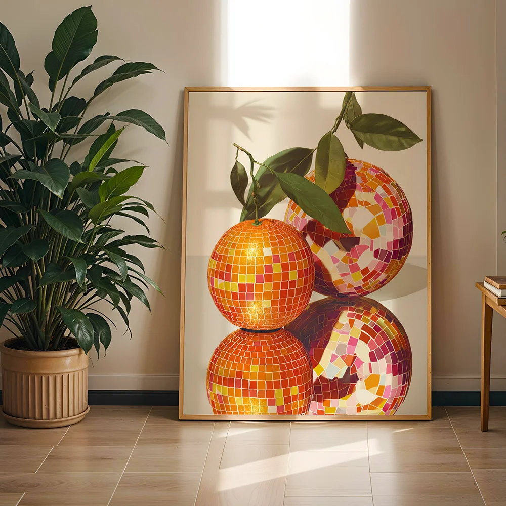 Modern Disco Orange Canvas Wall Decor Picture, 2D Printed Poster Wall Art