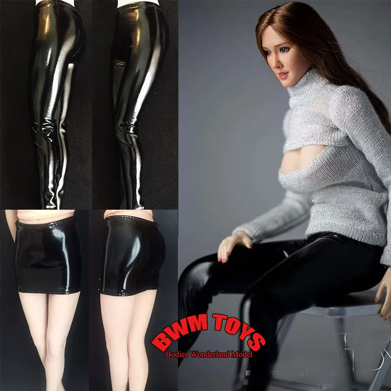 

In Stock 1/6 Scale Female Soldier Black Elastic Tight Long Leather Pants Short Hip Hugging Skirt For 12'' PH UD JO Action Figure