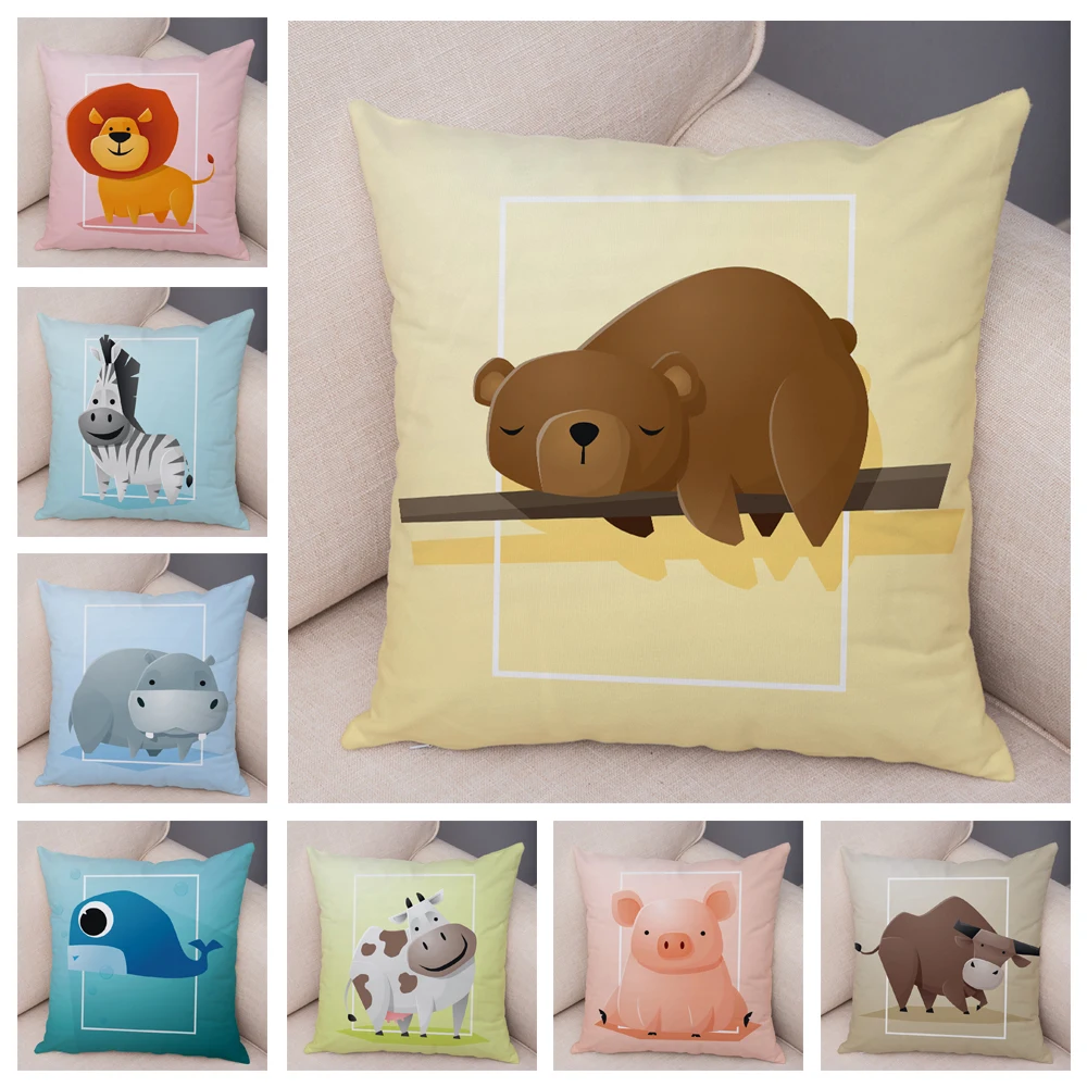 

Lion Cow Bear Rooster Zebrafish Cow Pillowcase Decoration Cute Cartoon Animal Cushion Cover Sofa Home