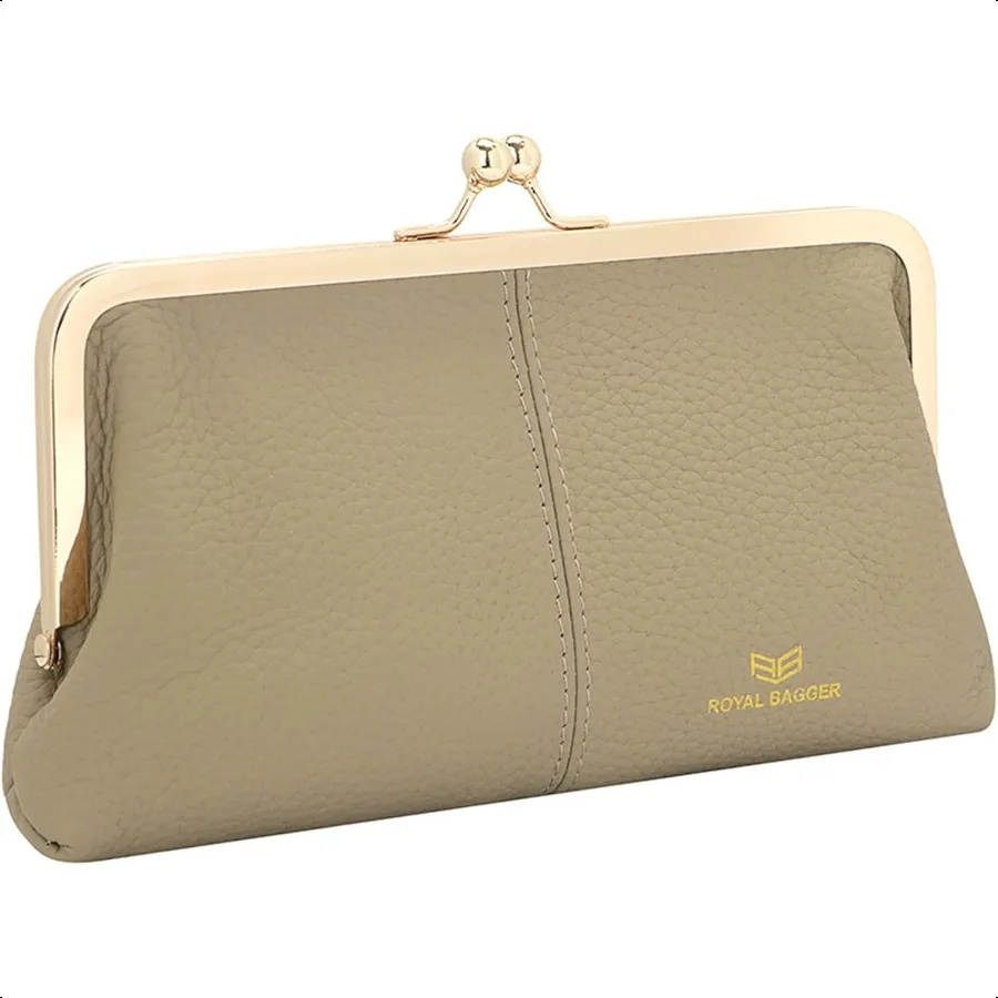 

RFID Kiss Solid Color Multicard Slots Card Holder Genuine Leather Clutch Purses for Women 1468 Grey