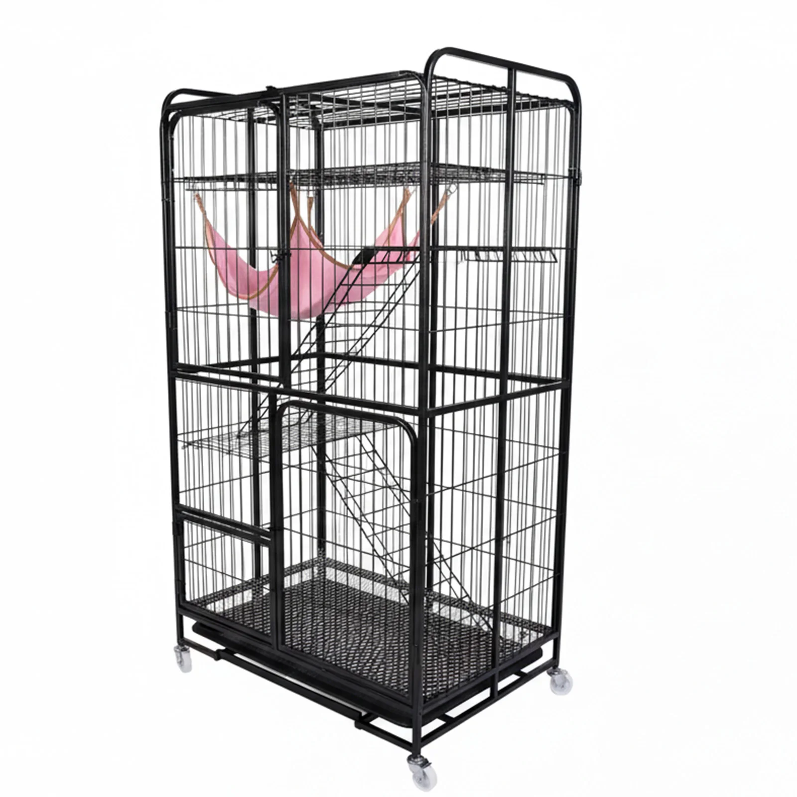 

4-уровневая складная клетка для кошек 53,5 дюйма, большая, для использования в помещении, на колесиках, с поддоном, подходит для котят и мелких животных