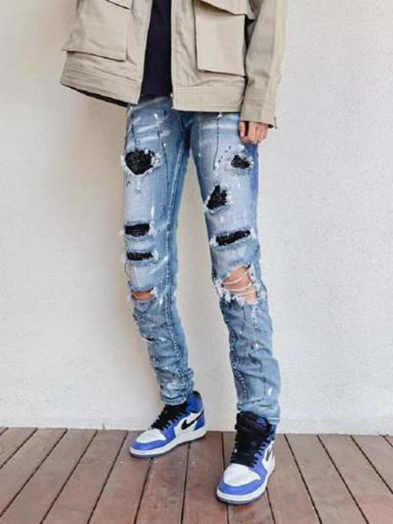 new brand Men Jeans Badge Printed Coolguy Beggar Denim Long Pants Straight Pockets Hole Zipper Button blue jeans pant y2k jeans