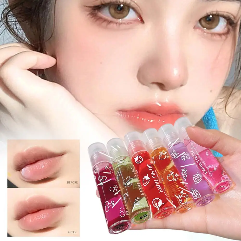 6 colori Roll-on Essenza di Frutta Balsamo per le labbra Olio per labbra Lip Gloss Primer Specchio idratante Idratante Rossetto Trasparente Lip Ran A2A9