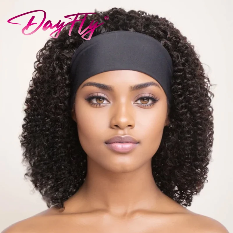 Human Hair Water Wave Wig Headband Wigs For Women Brazilian Curly Hair Bob Wig Kinky Curly Headband Wig 180%D Machine Made Wig