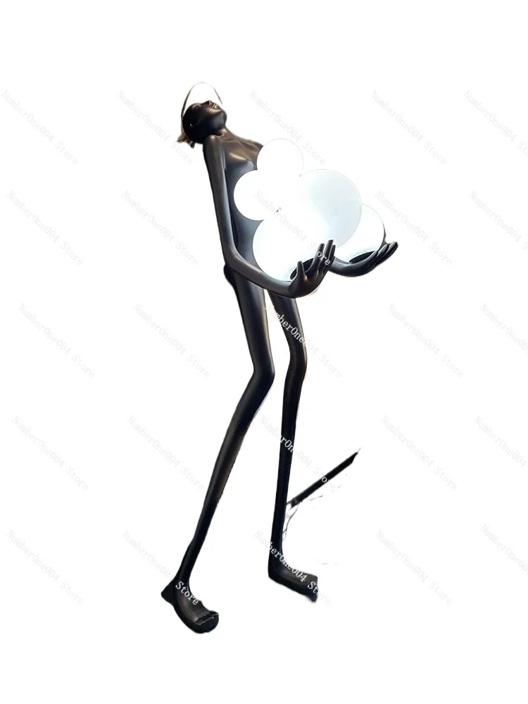 

Nordic humanoid statue sculpture floor lamp, long arm holding ball, creative design exhibition hall, hotel sales office ornament