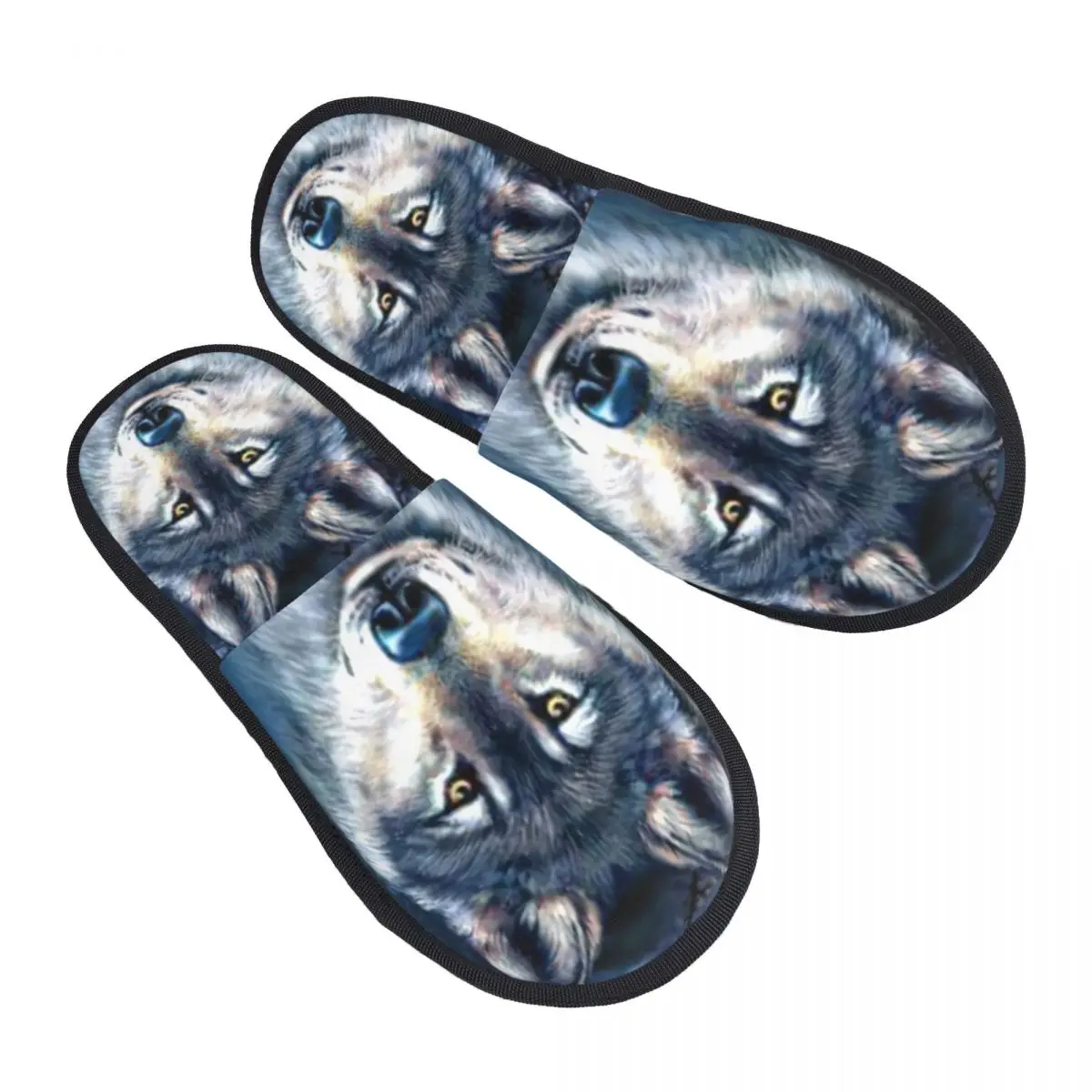 

Изготовленные на заказ тапочки для гостей с изображением волка и луны для отелей, женские домашние тапочки