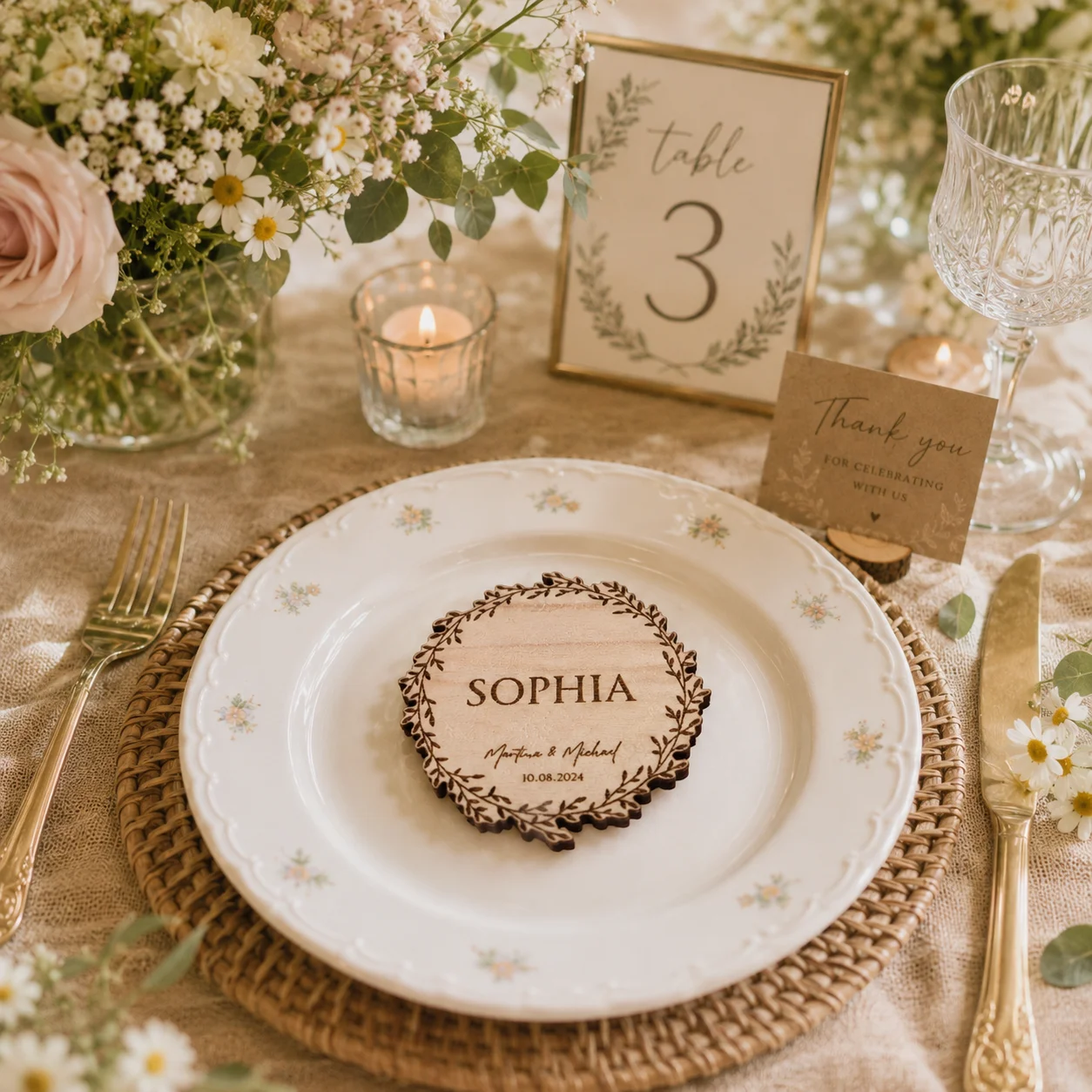 

10/30/50pcs Personalized Wedding Place Cards Custom Wooden Name Tags Guest Seating Markers Table Decorations Party Favors & Gift
