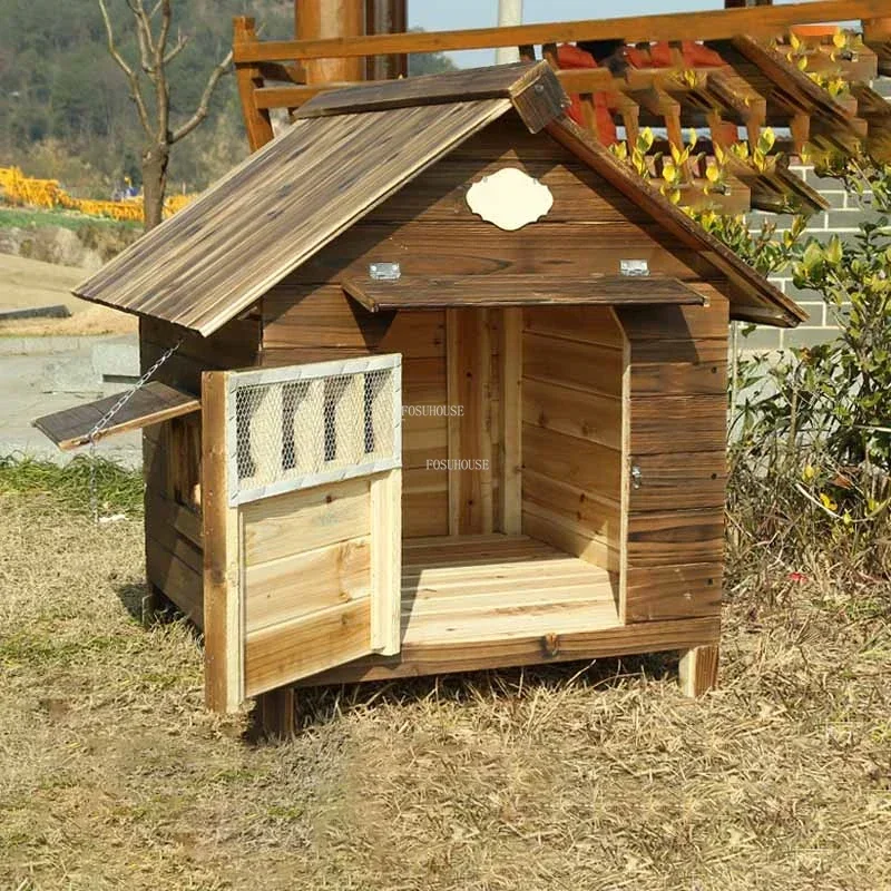 Solid Wood Winter Warm Dog Houses Outdoor Closed Rainproof Sunscreen Kennel Simple Modern Household Medium and Large Dog House