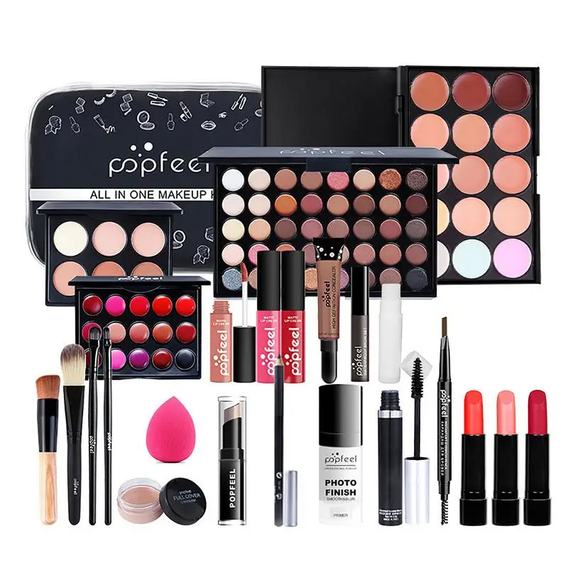 Fundação Corretivo Pincéis de Maquiagem, Prática Make Up Set, Sombra, Sobrancelha, Lipgloss, Batom, Mulheres, Meninas, Kit Cosmético