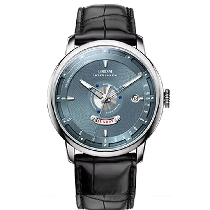 LOBINNI Men Automatic Watch 41MM Mechanical Wristwatch Sapphire Mirror Luminous Dual Calendar Week Date