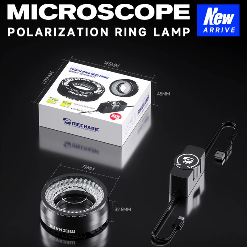 Imagem -02 - Mecânico Ls720 48 mm Microscópio Anel de Luz Brilho Ajustável Polarizado Lâmpada Proteção para os Olhos para Microscópios Reparação Iluminação