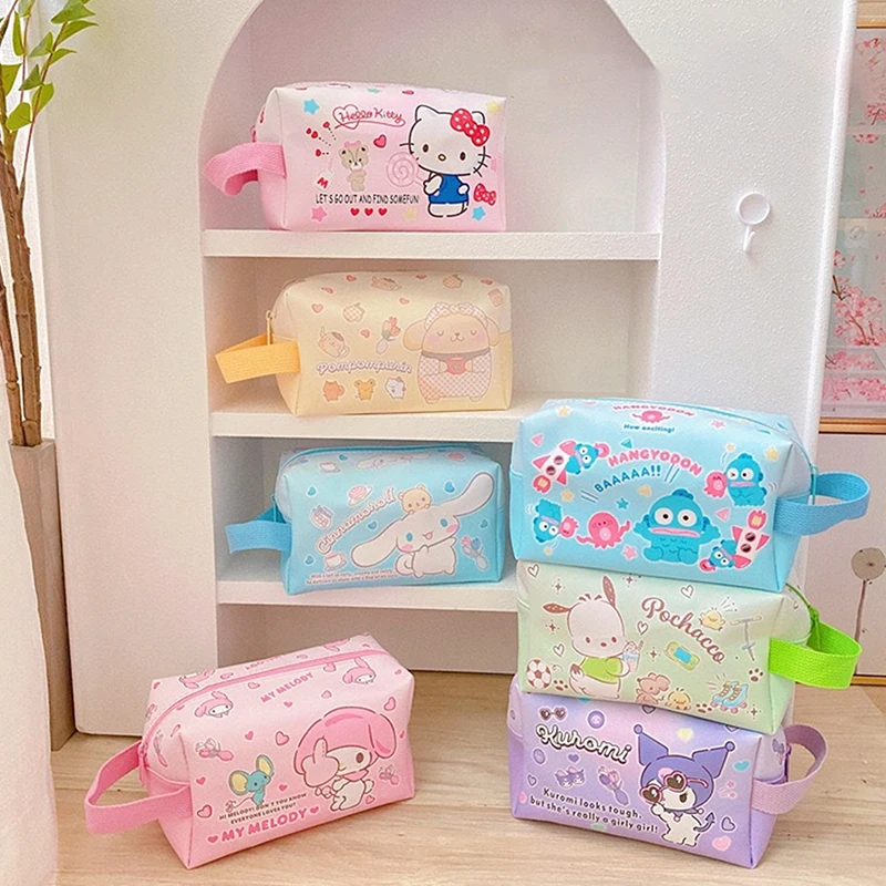 Sanrio Hello Kitty Women's Portable Cosmetic Bag Cartoon Cute Girl Heart Melody Kuromi Traveling Storage Bag Large Capacity