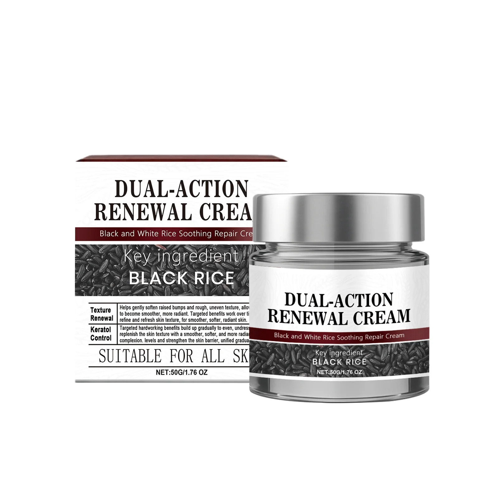 Dual-Action Renewal Cream Soothing Repair Exfoliating Hydrating Brightening Improvement Roug Skin Black Rice Body Moisturizer