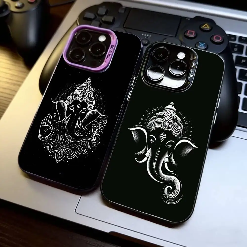 

Ganesha Hindu God Ganesh Elephant Phone Case For iPhone 17,16,15,14,13,12,11 Plus,Pro Max,XS,Colored Silver Plated Inside Cover