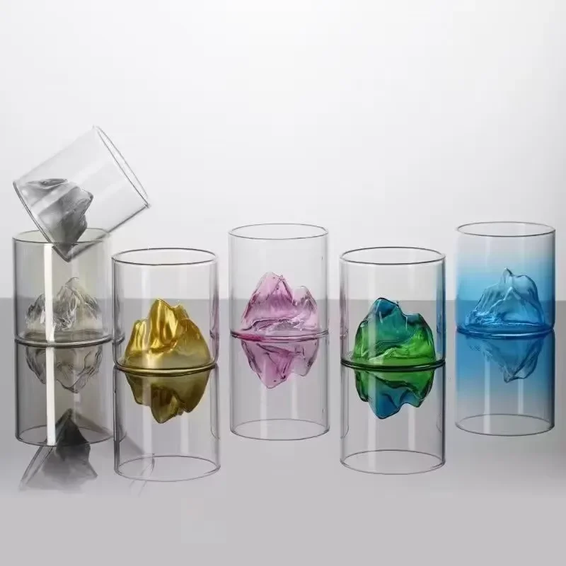 for Transparent Custom Colored Borosilicate Mountain Bottom Glass  Whiskey Vodka Glass 180ml