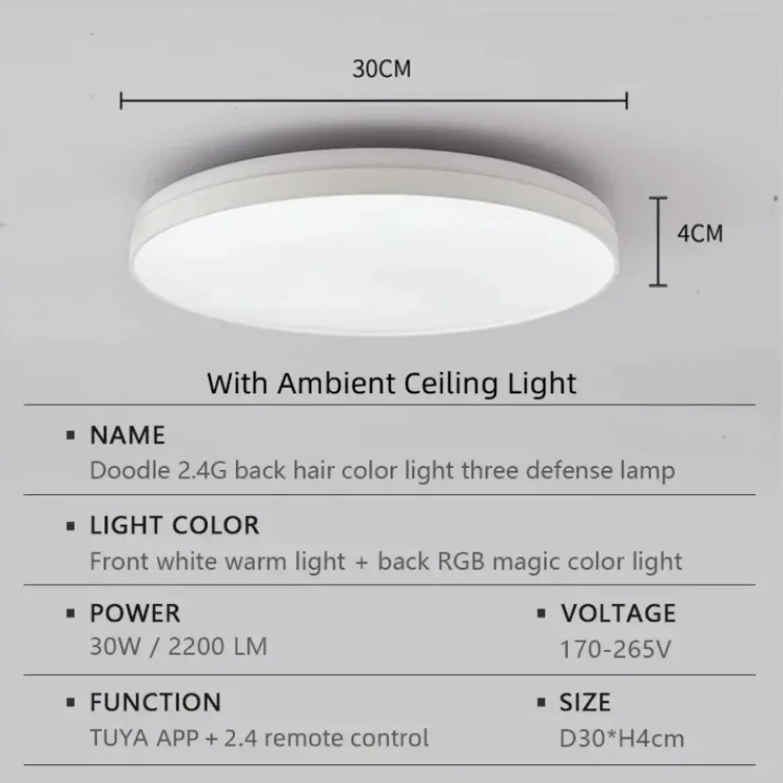 TUYA APP Intelligent LED Ceiling Light RGB Backlight Color Illumination Bluetooth Remote Control Dimmable Decorative Light