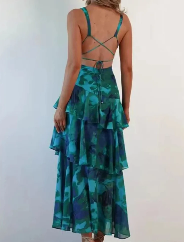 Robes longues à volants élégantes, Sexy, décolleté en V profond, imprimé Floral, style Boho, plage, vacances, robe de soirée décontractée, nouvelles robes