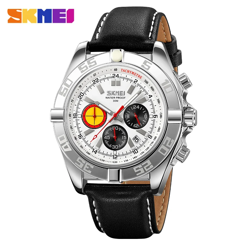 SKMEI Casual Sport Time 30M Waterproof Quartz Watches Men Leather Band Date New Fashion Wristwatch Gentleman reloj hombre