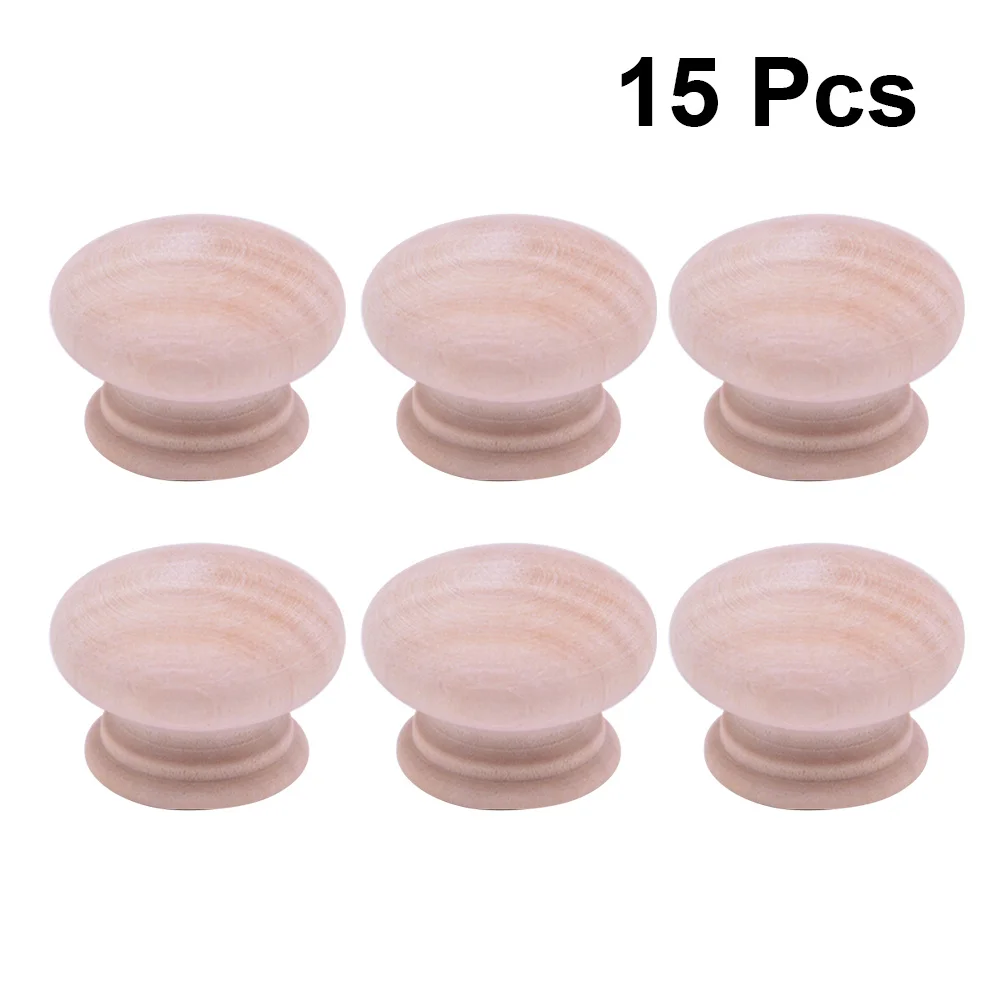 

15Pcs Round Wooden Cabinet Handles Beech Pull Knobs Circular Drawer Pulls Chic Furniture Hardware for Home Storage