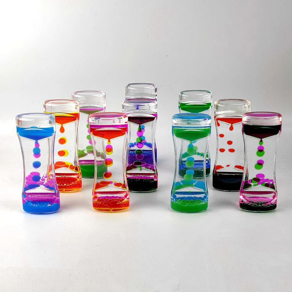 1pc Acrylic Double Color Floating Liquid Oil Hourglass Home Decor Liquid Visual Movement Anxiety Relief Hourglass Timer