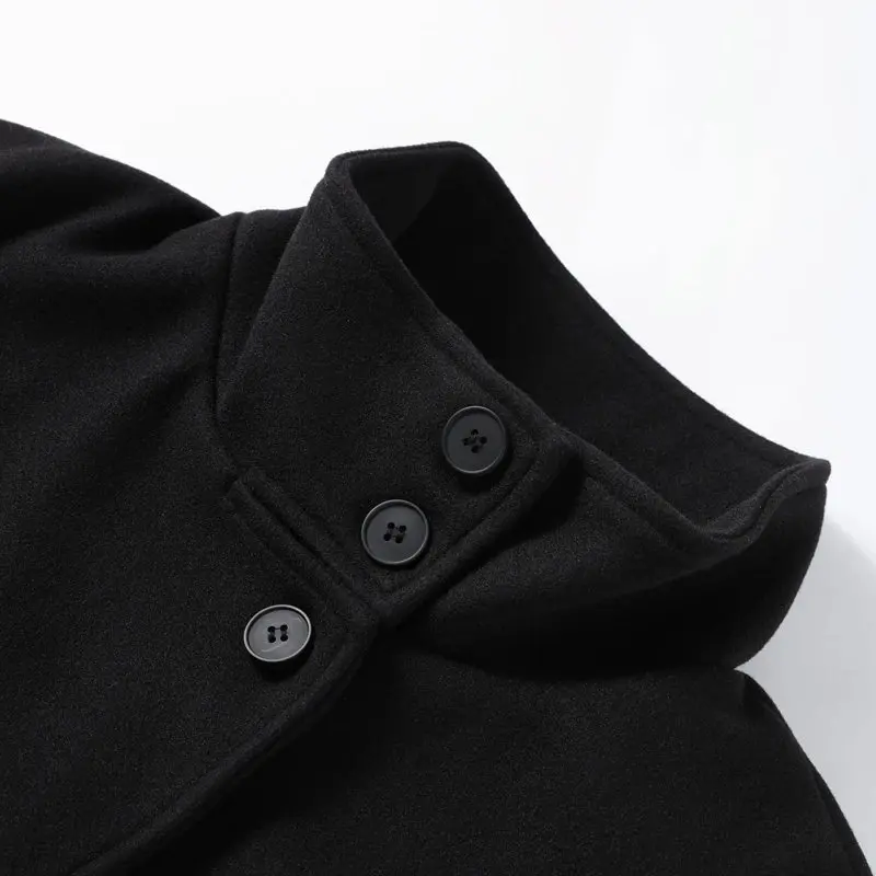 Dunkelblaue Wolljacke für Damen, 2025, Frühling, einreihig, Stehkragen, lockerer weiblicher Mantel, Bürodame, Straße, kurze Oberbekleidung, Tops – Detail 5