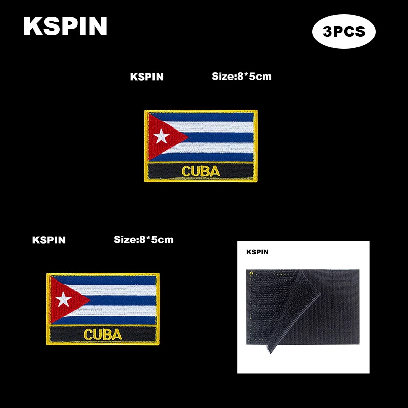 Rectangle National Flag Patch Hook Loop Cuba Badges Armband 3D Stick on Jacket Backpack Stickers