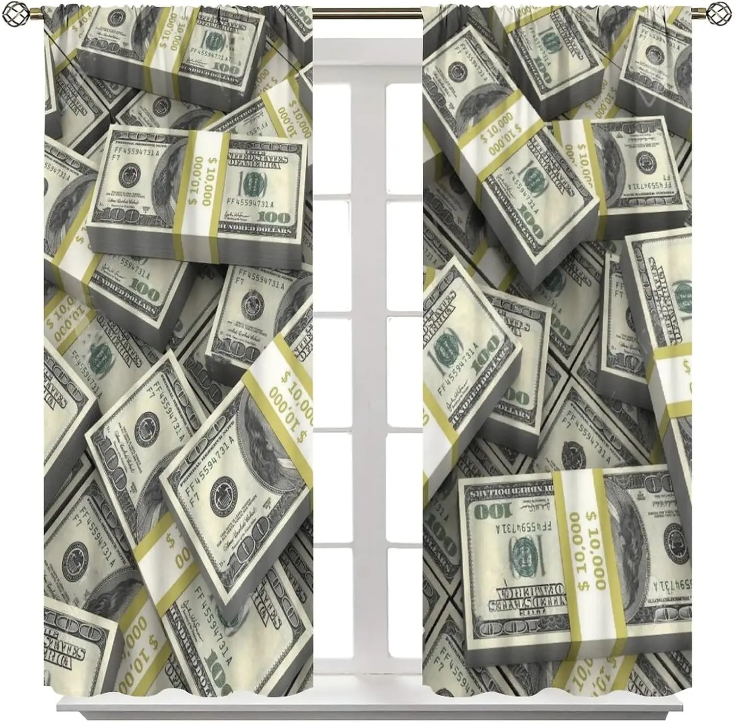 Dollar Money Curtains, Heap of Dollars Pattern Currency Pile Theme,Living Room Bedroom Window Drapes 2 Panel Set