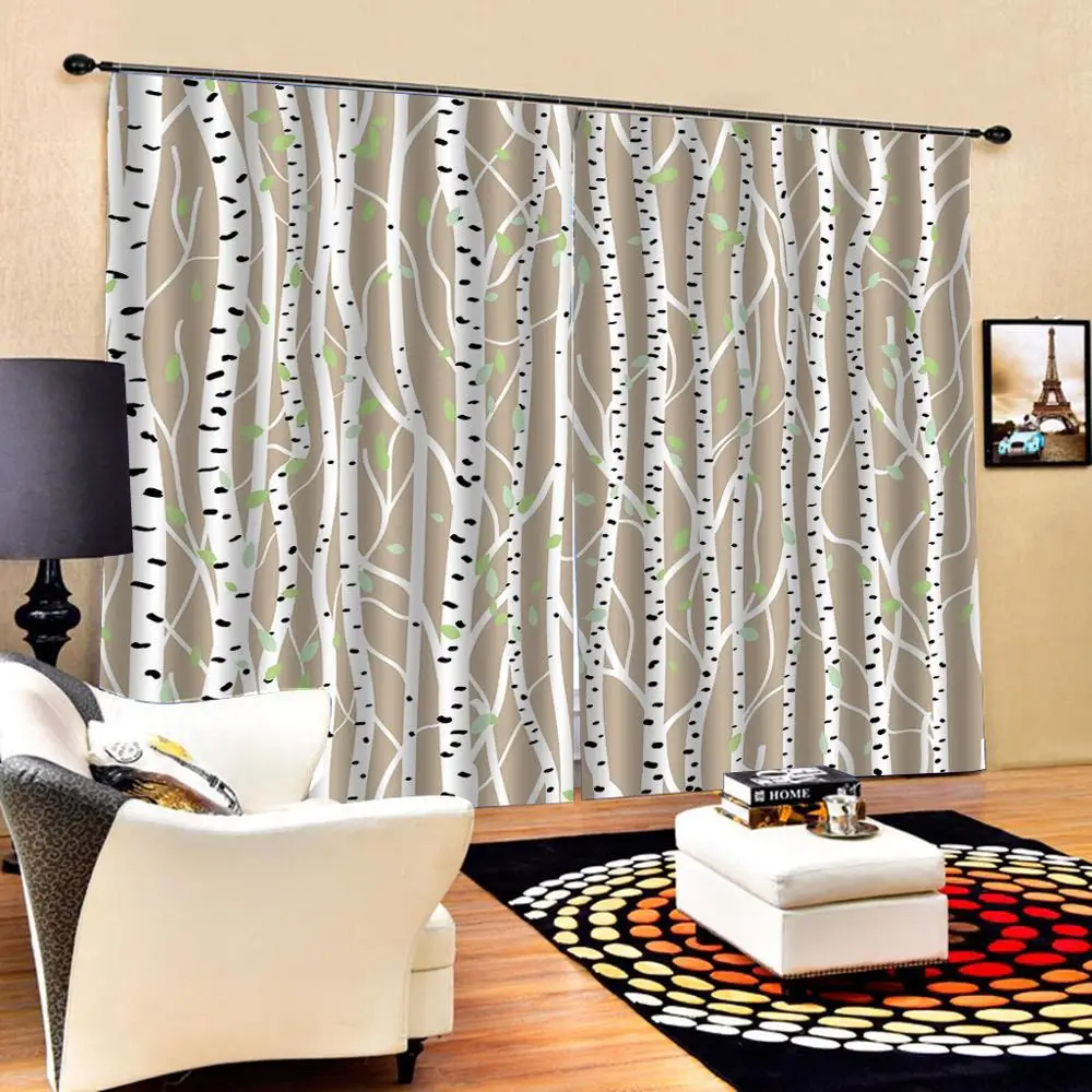 Birch forest curtains Window Blackout Luxury 3D Curtains set For Bed room Living room Office Hotel Home Wall Decorative