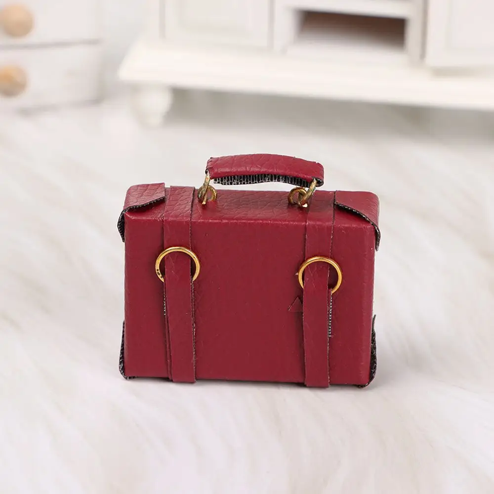 Doll Leather Luggage for 1:12 Scale Miniature Portable Trunk Mini Suitcase Vintage Wood Box Dolls Accessories Dollhouse Gift Toy
