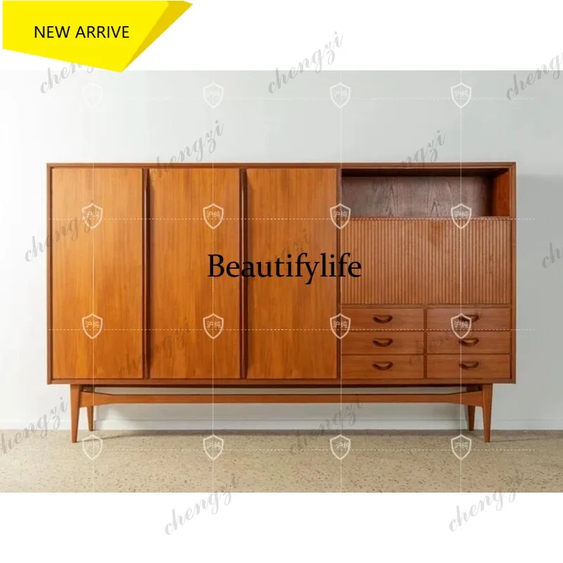 D132 Medieval solid wood dining side cabinet, locker, teak multi-functional storage cabinet, retro