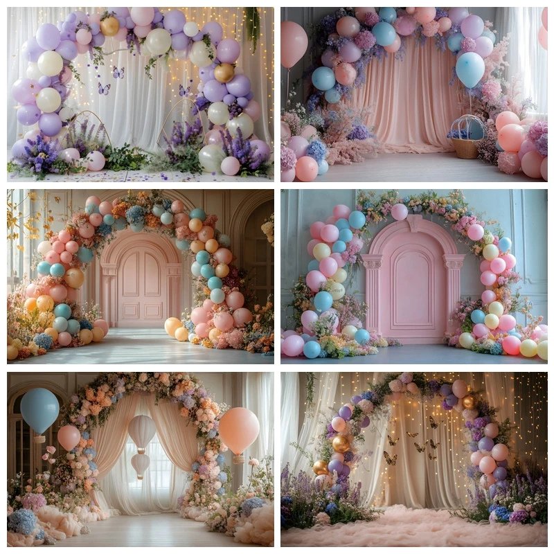 Newborn Baby 1st Birthday Party Backdrops for Photography Flowers Balloon Arch Wedding Bride Art Photo Photographic Background