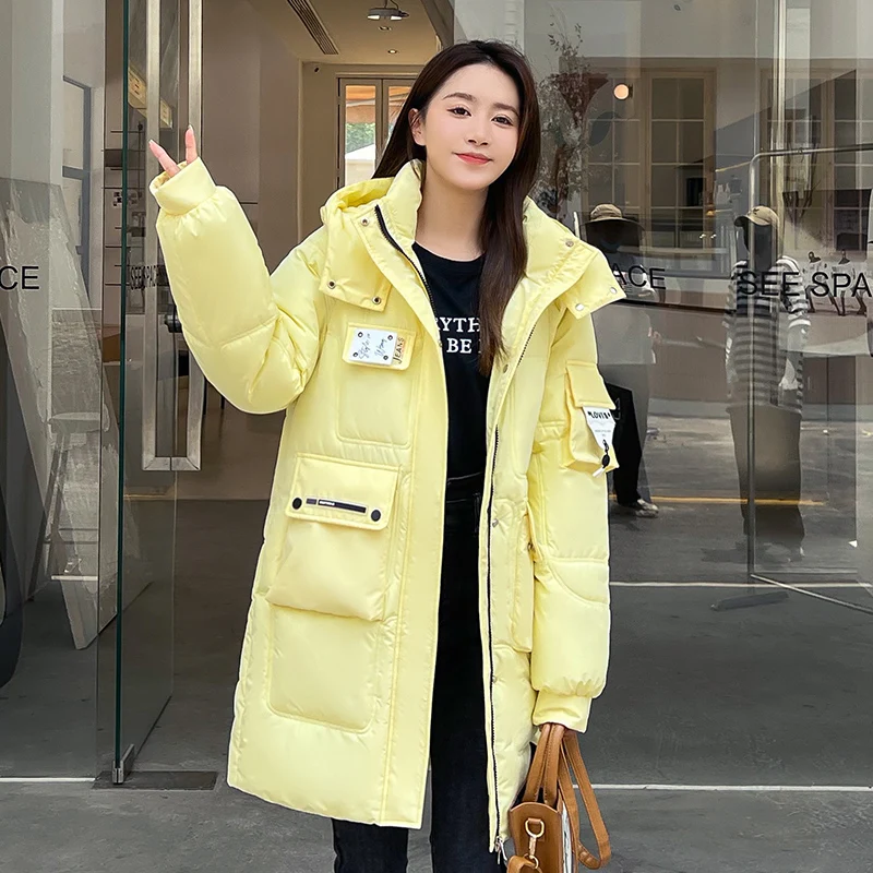 Down Padded Jacket Women Outerwear 2023 Winter Thicke Warm Parka Female Fashion Loose Length Down Cotton Jacket  Lady Overcoat