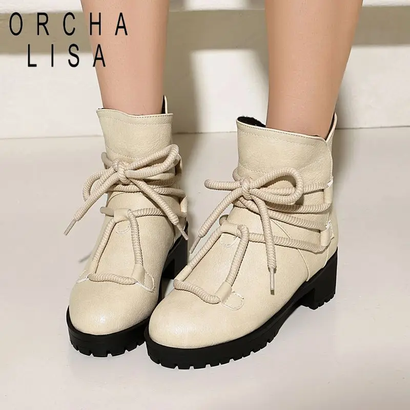 

ORCHA LISA Классические женские ботильоны с круглым носком на массивном каблуке 4,5 см, на платформе со шнуровкой, большой размер 42, 44 45, 46, повседневная повседневная обувь Bota