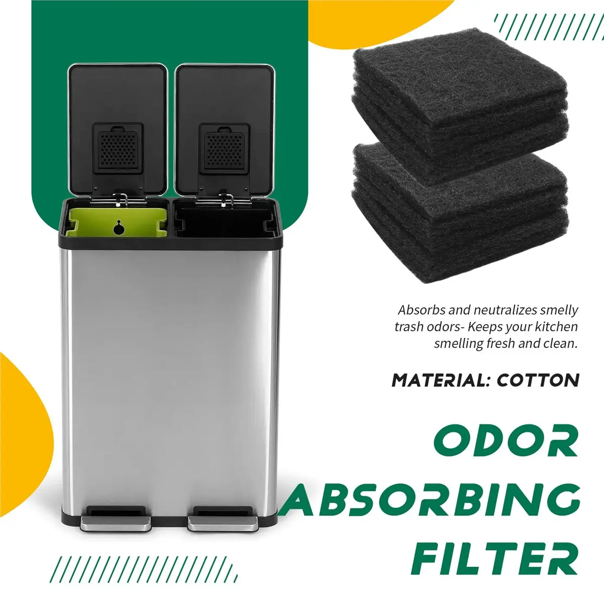 (A02R) 12 Pack Replacement Odor Absorbing Filter Refills for SIMPLI-MAGIC Trash Can, Activated Charcoal Deodorizer