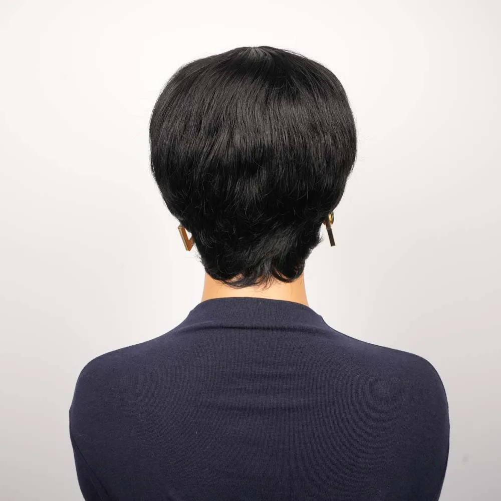 짧은 스트레이트 픽시컷 가발 블랙 버건디 보브 가발 앞머리 포함 기계 제작 브라질 레미 인모 가발 흑인 여성용