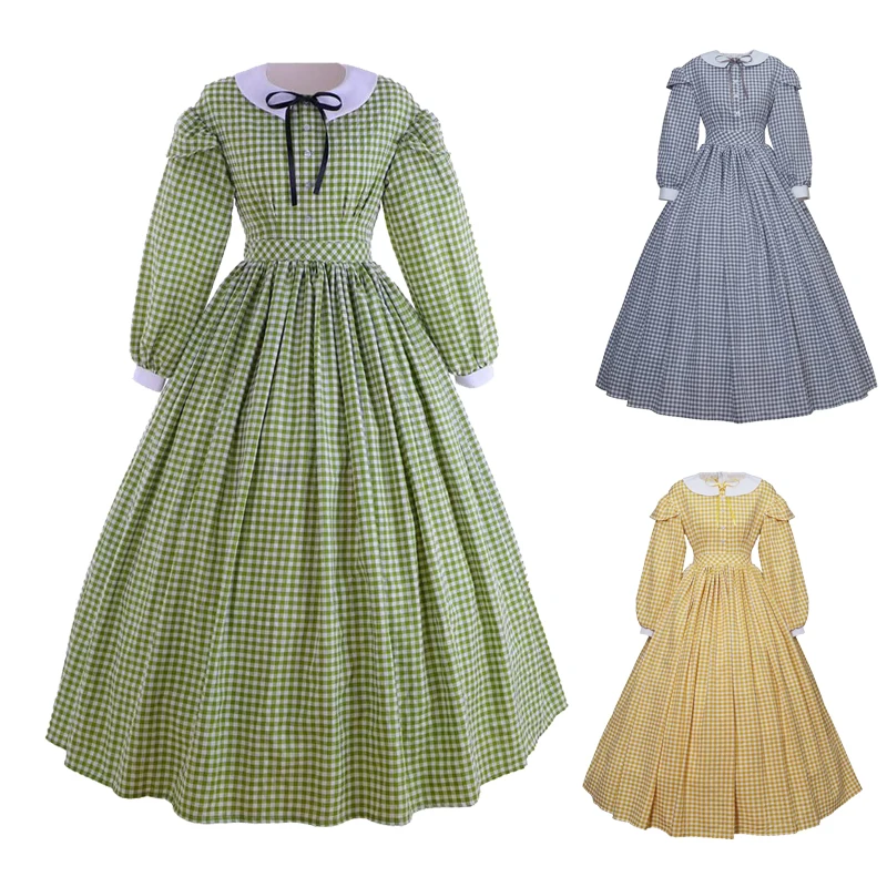 

Women's Civil War Plaid Dress Cosplay Costume Victorian Dickens Ball Dress