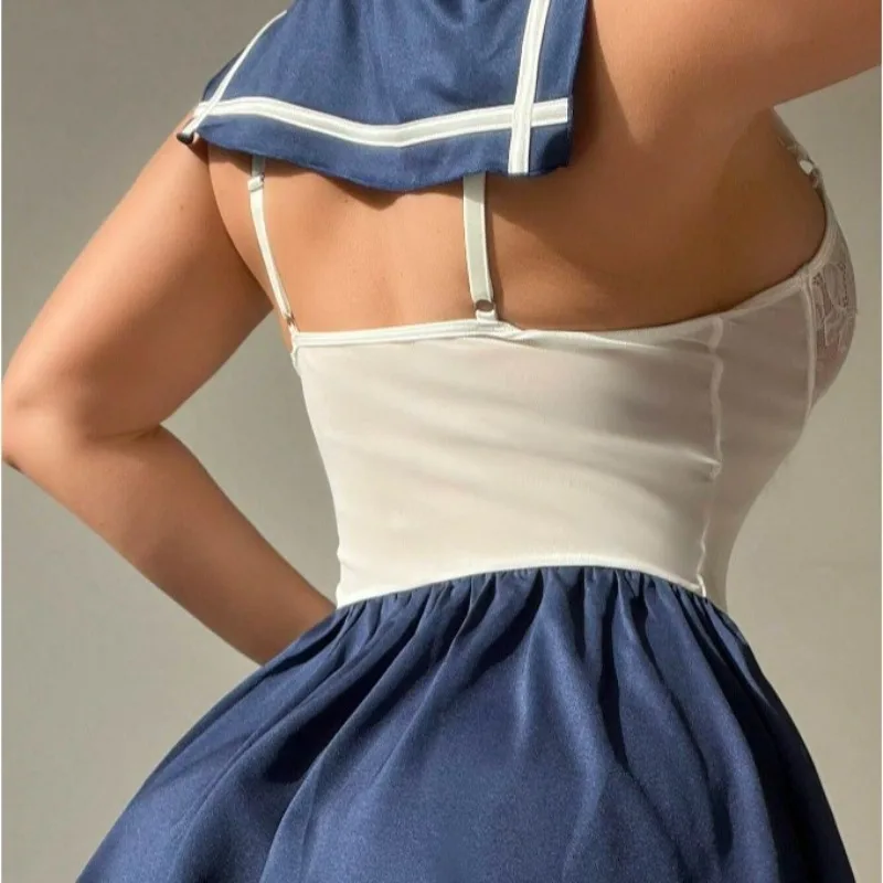 Tornova Sexy Underwear Uncensored Contrast Color Mesh Patchwork Sexy Bow Knot Backless Women's Sling Dress Sexy Lingerie Suit