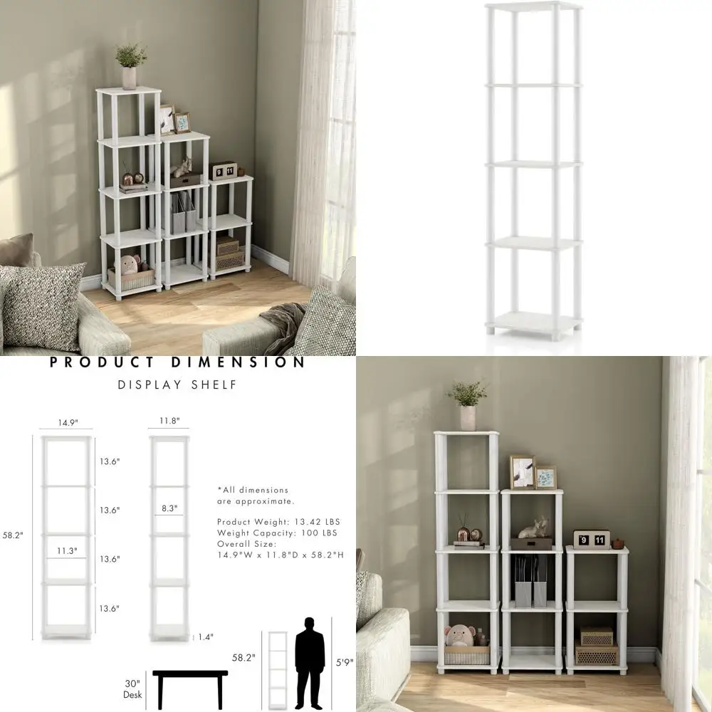 

5-Tier Slim Shelving Unit for Collectibles, Easy Assembly Storage, Suitable for Home, Living Room, Bedroom, Office, White