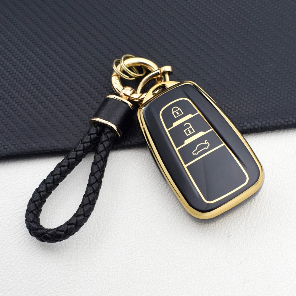 3 أزرار بولي TPU المضادة للخدش حافظة مفاتيح السيارة لتويوتا كامري CHR كورولا RAV4 أفالون برادو بريوس 2017-2022 مفتاح سلسلة حلقات المفاتيح