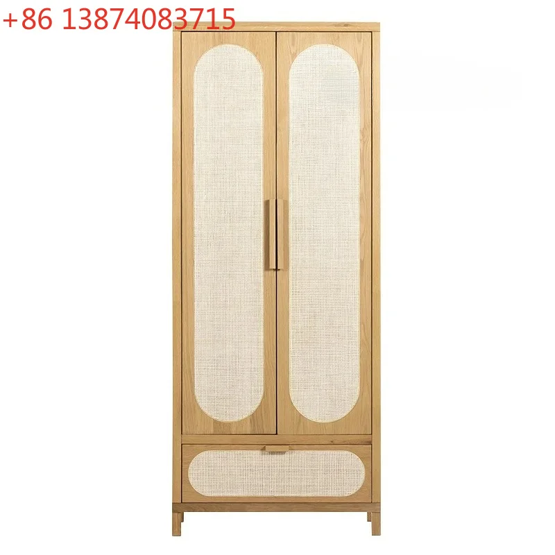 Nordic solid wood wardrobe modern ash wood rattan locker master bedroom simple storage Japanese-style household small apartment