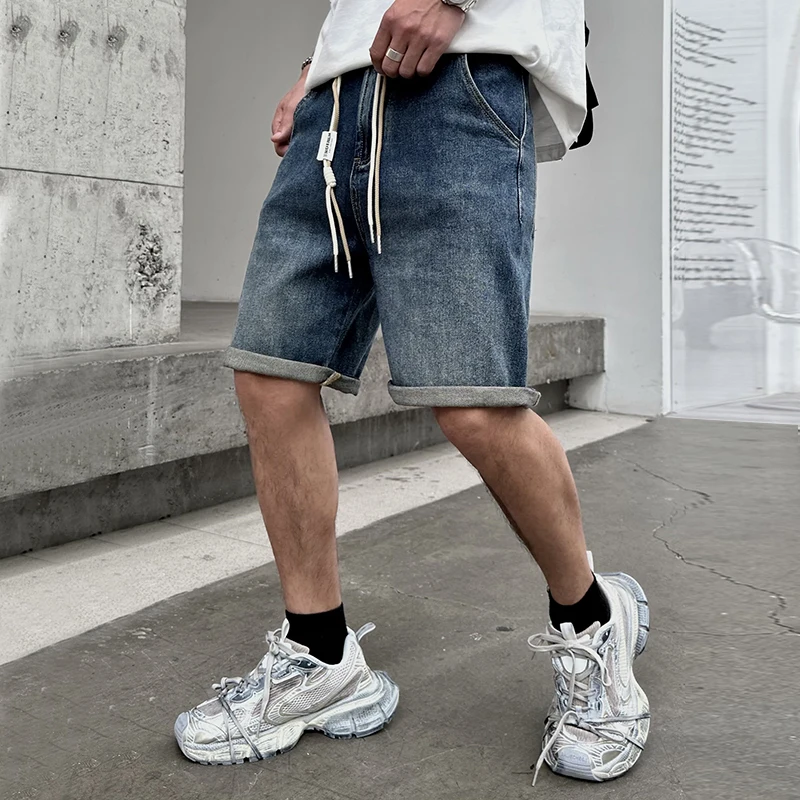 Summer Versatile Retro Loose Casual Thin Cropped Pants For Men'S New Waist Tied Fashionable Jeans