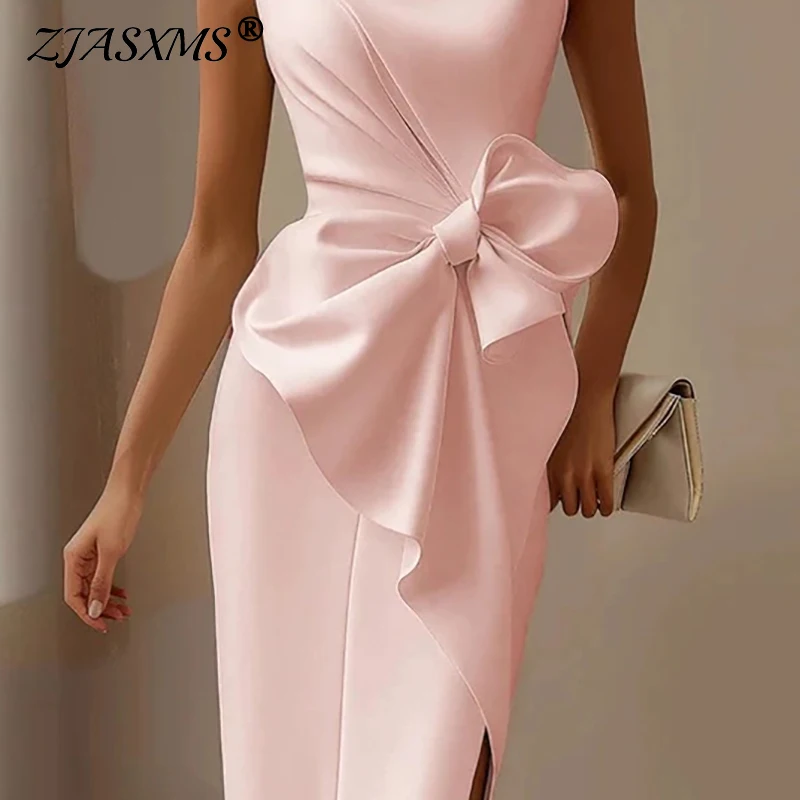 Vestidos Sexy Crew Neck Hollow Party Dresses Woman 2025 Spring Elegant Bowknot Ruffle Dress Summer Sleeveless Slim Commute Dress